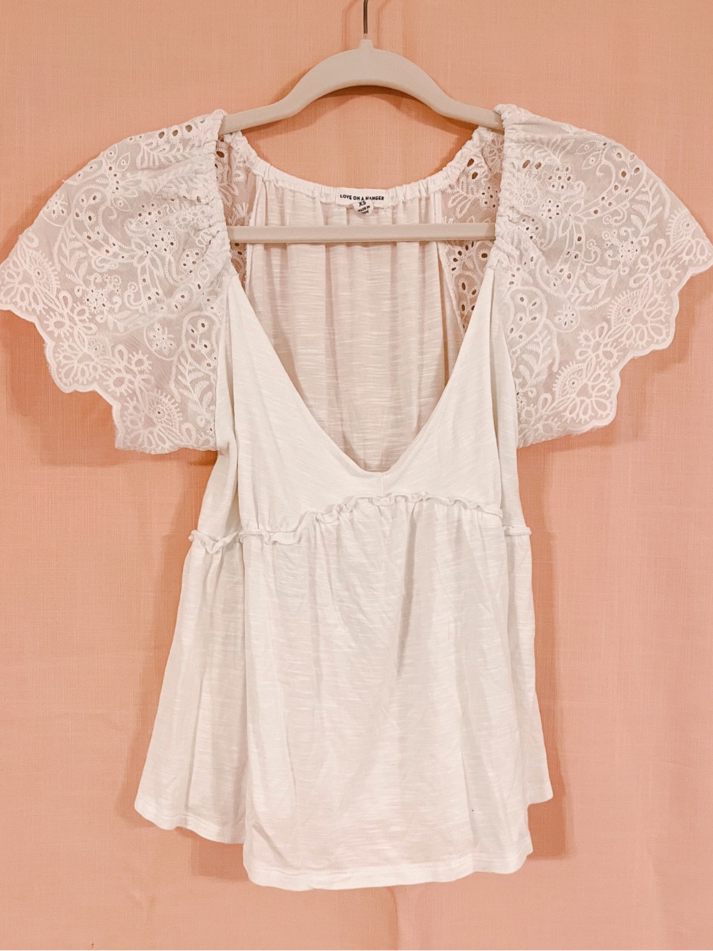 White Eyelet Sleeve Boho Women's V-neck Top
